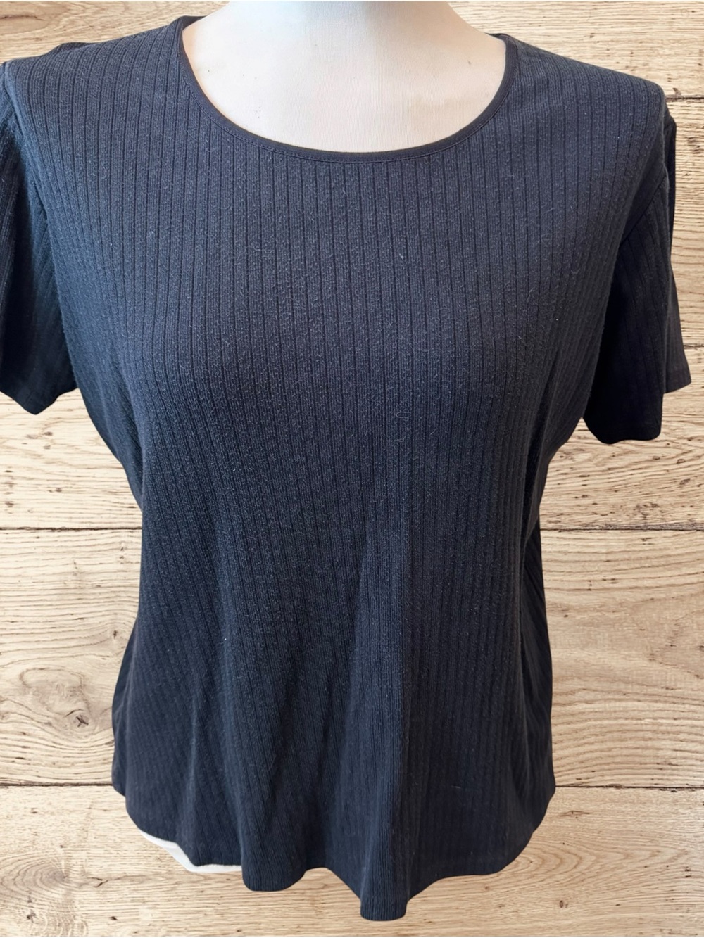 Vintage Amanda Smith Black Ribbed Top Made in USA Size Large